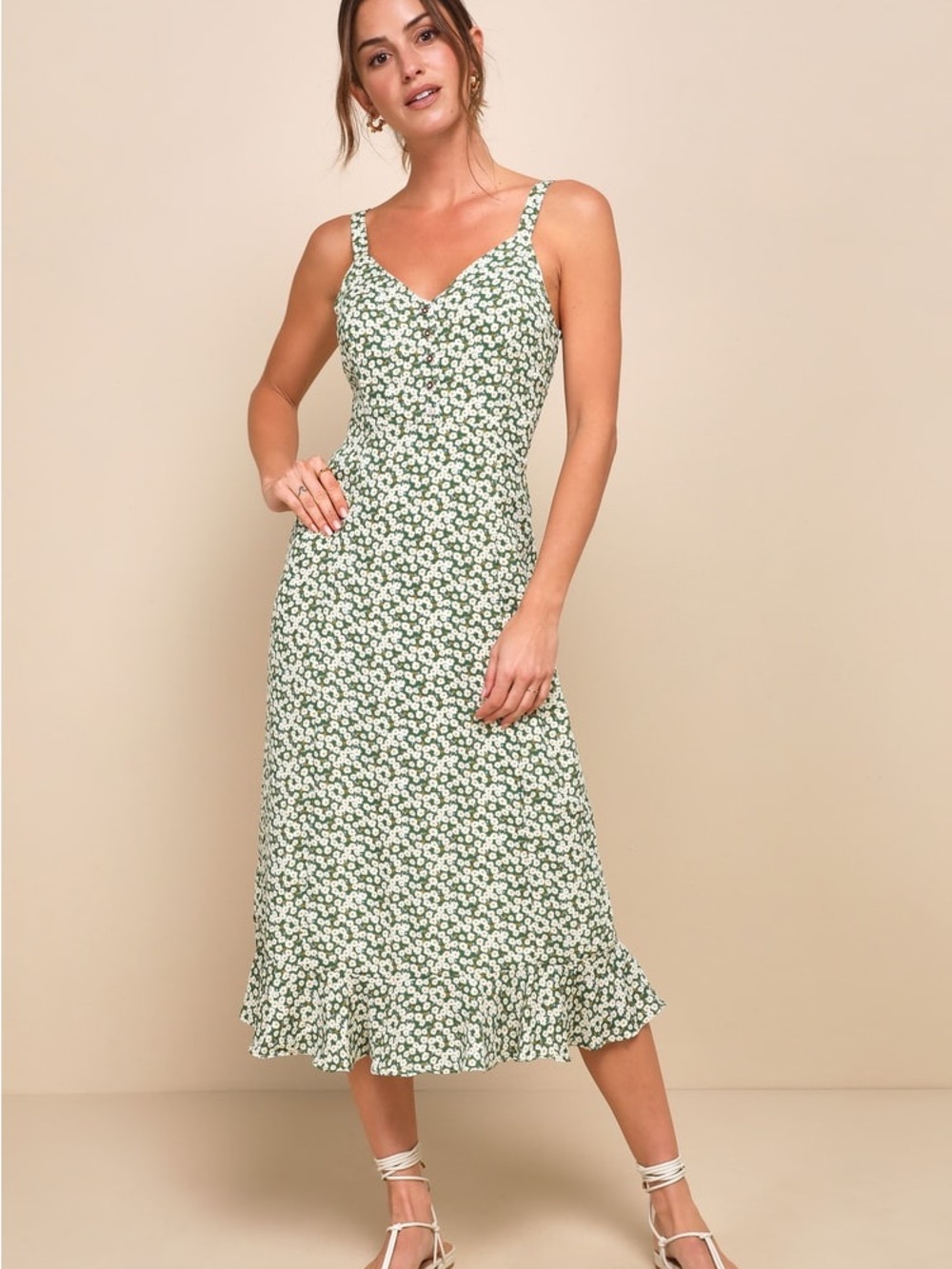 Lulu's Green Floral Midi Dress